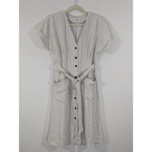 linen dress elegant pockets Linen Dress CW001 with pockets in NATURAL MELANGE
